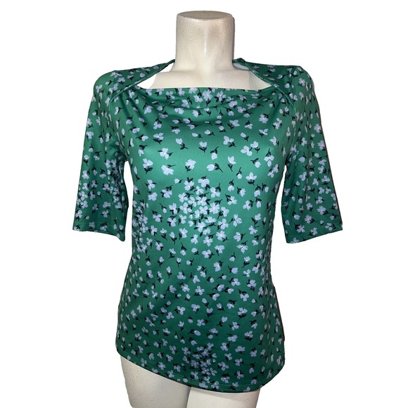 Ann Taylor Tops - Ann Taylor Top Floral Stretch Envelope Neck Shirt Women's Size M Green Half Slv